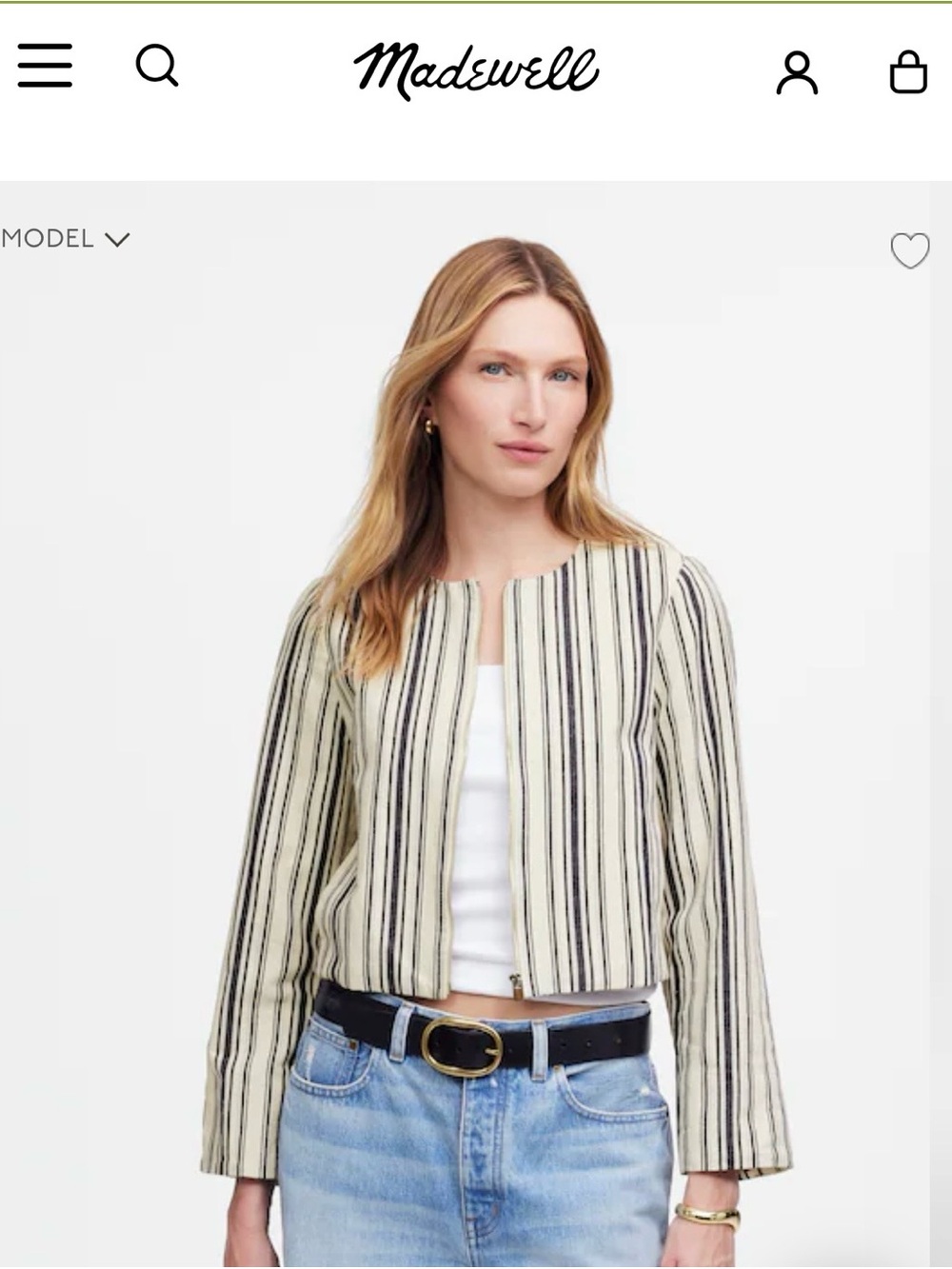 Madewell Striped Cropped Jacket Size Medium